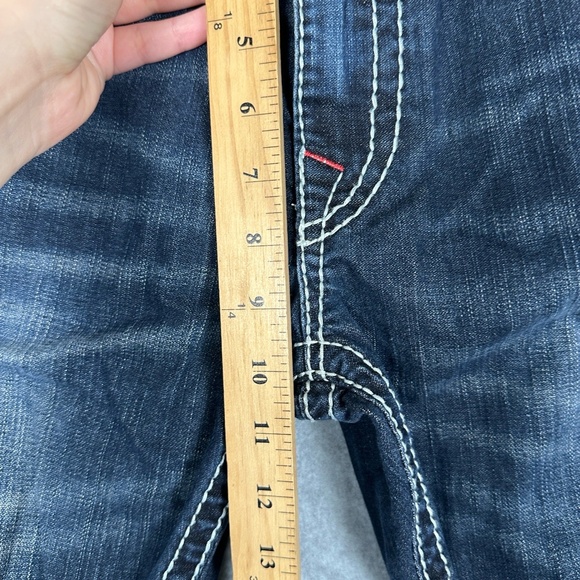 True Religion Jeans Mens 38‎ Dark Wash Blue Distressed Straight Slim RN 112790 - Picture 8 of 16